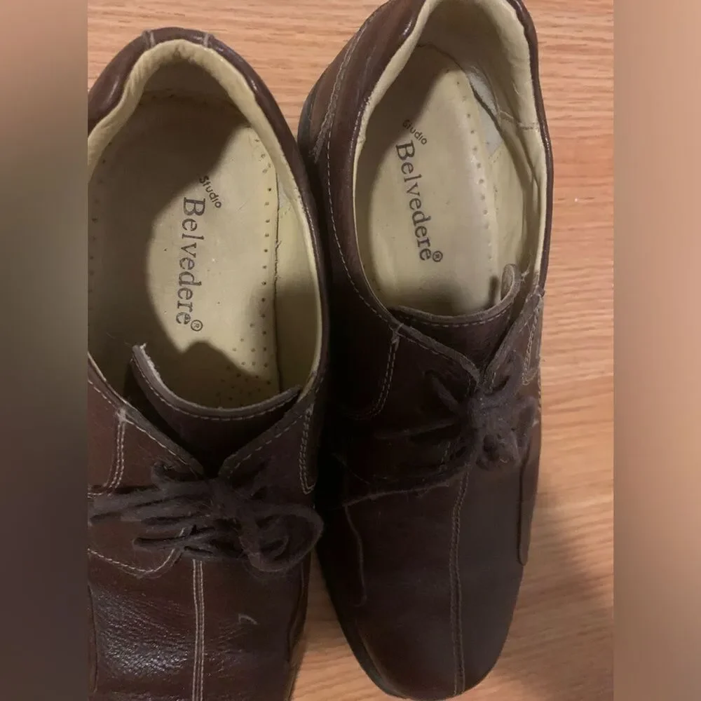 Mens Leather Oxford Lace Up Shoes Studio Belvedere Bay Bridge 10D Brown